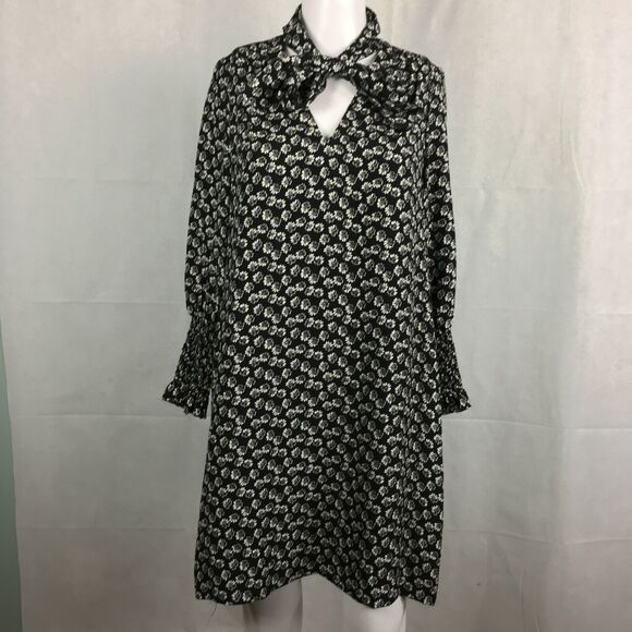 Rebecca Taylor Dress Womens Sz 0 Black White Floral Silk Long Sleeve Flowy Shift - Picture 8 of 11